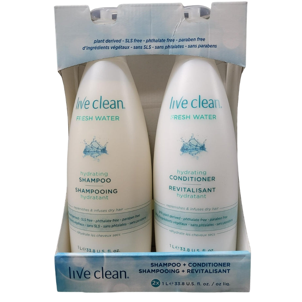 Live clean - Shampoing et revitalisant à l'eau douce - 2 X 1L