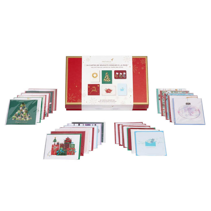 Papyrus - Collection de cartes de Noël fabriquées à la main Papyrus avec boîte à souvenirs 24 unités