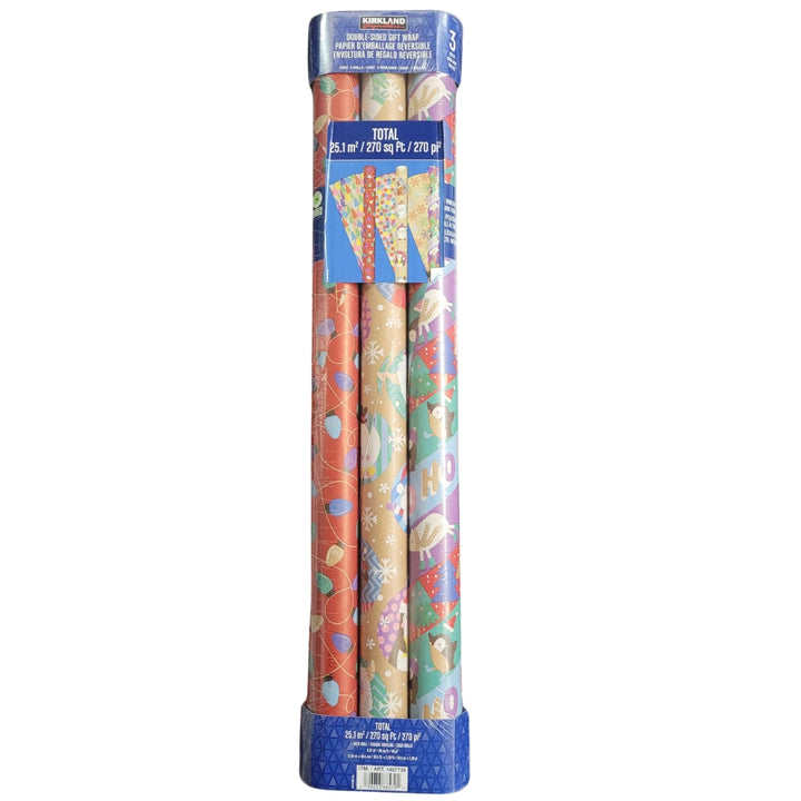 Kirkland signature - Lot de 3 emballages cadeaux double face