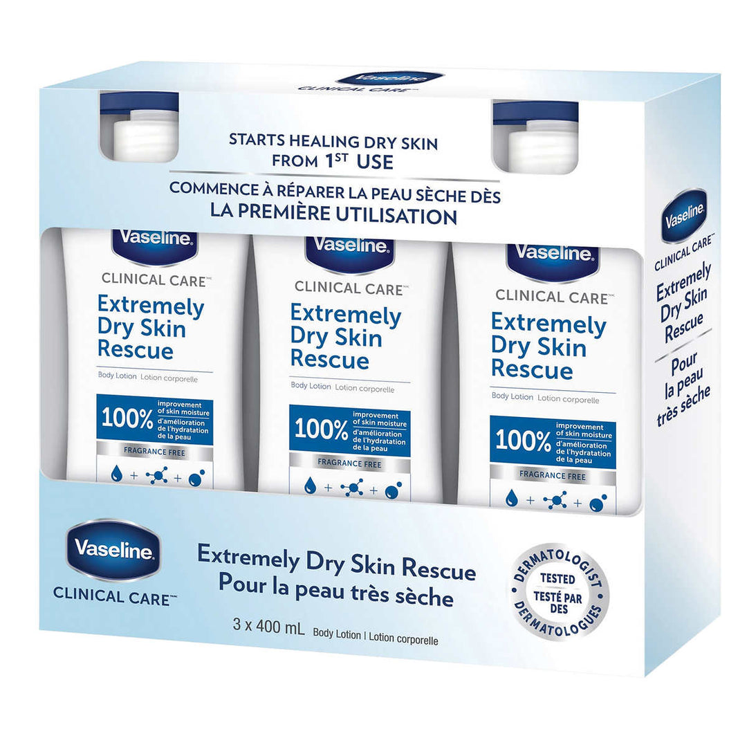 Vaseline Clinical Care – Pour la peau très sèche 3 x 400 ml