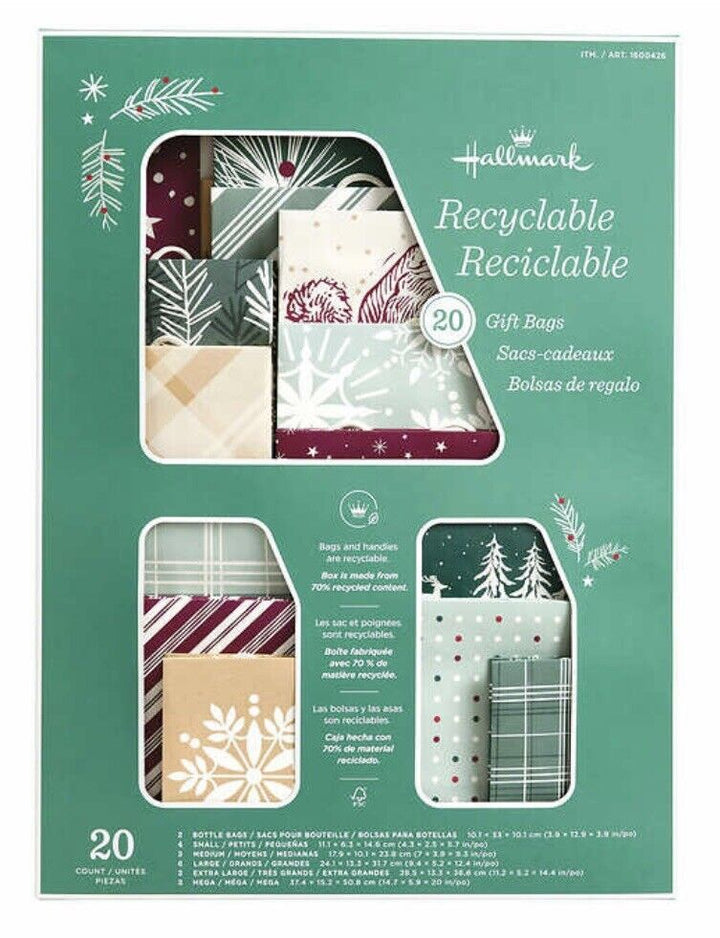 Hallmark Holiday Recyclable Gift Bags - 20-Pack