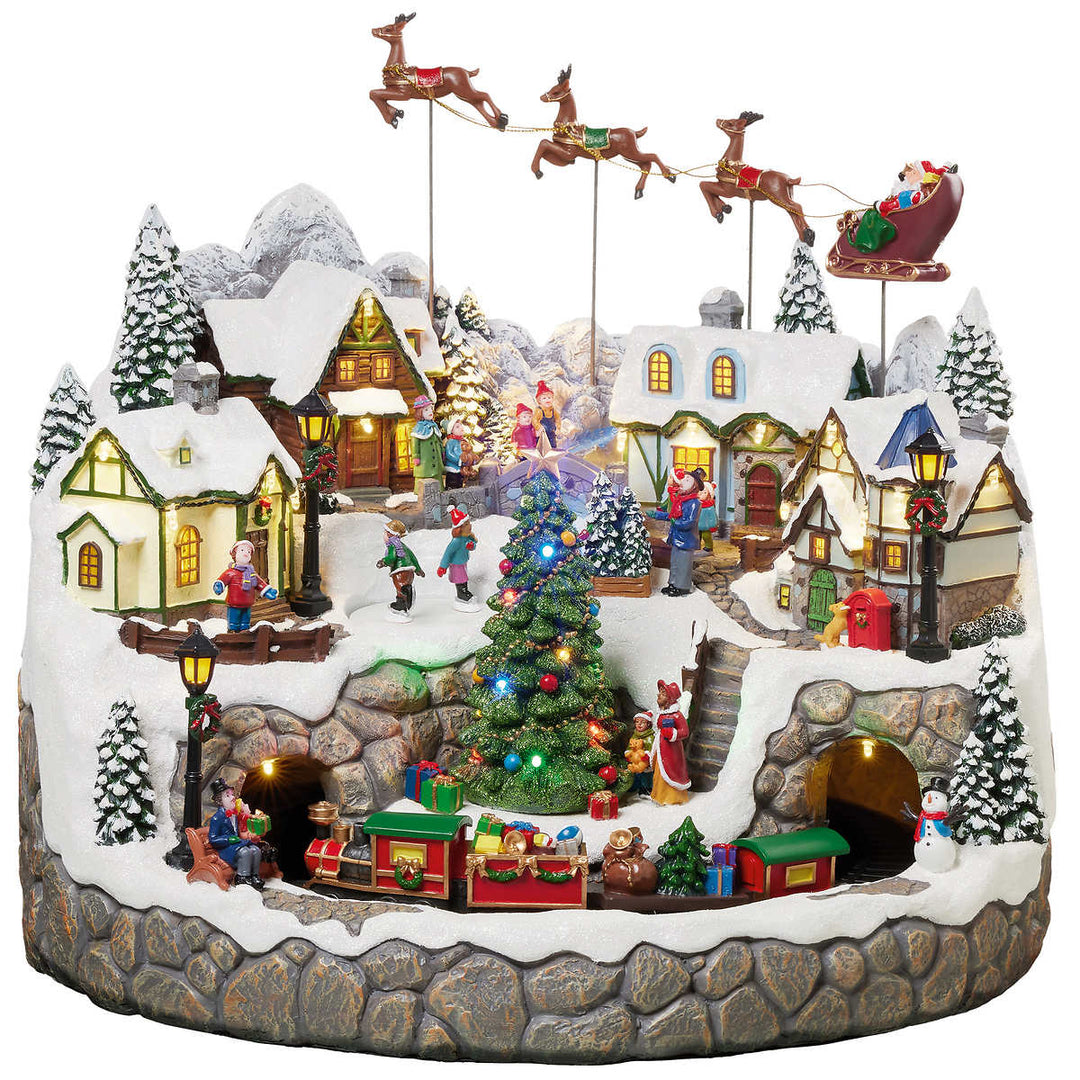 Maisons Et Villages De Villages De Noël - Scène De Noël - Maison Avec Train Tournant Eclairage Led Riviere A Fibre Optique Tourne Disque Avec Pere Noel B O Maisons Et Villages De Villages De Noël - Scène De Noël - Maison Avec Train Tournant Eclairage Led Riviere A Fibre Optique Tourne Disque Avec Pere Noel B O