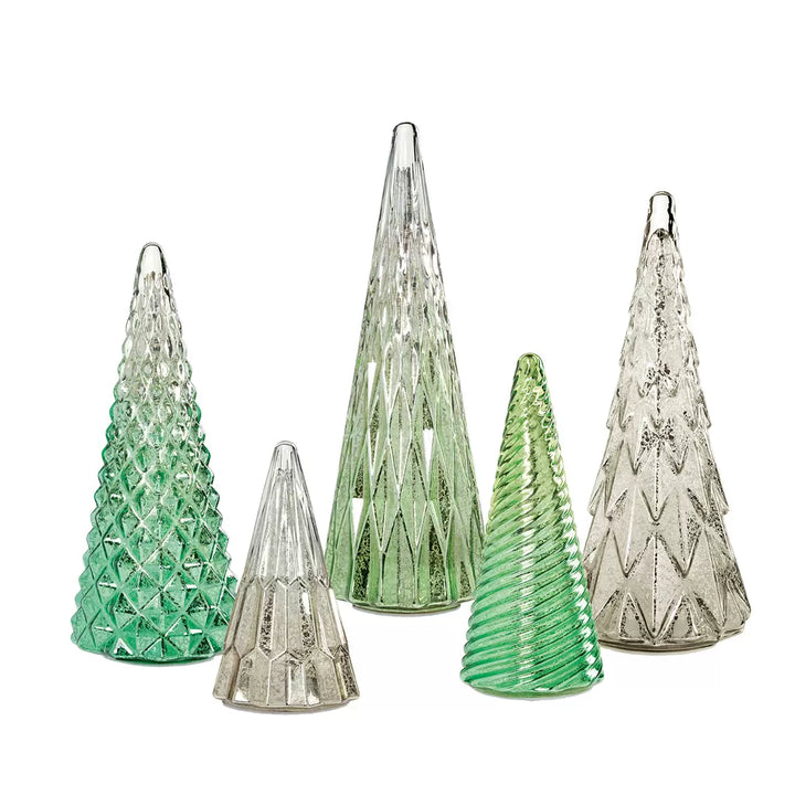 Ensemble de 5 arbres en verre avec lumières DEL en vert