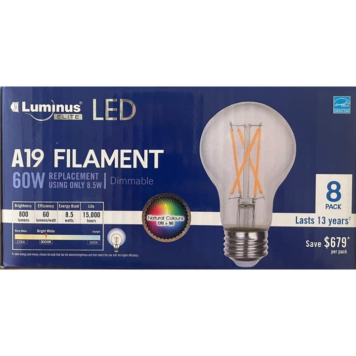 Luminus LED Dimmable A19 Energy Star Light Bulb - 8-Pack