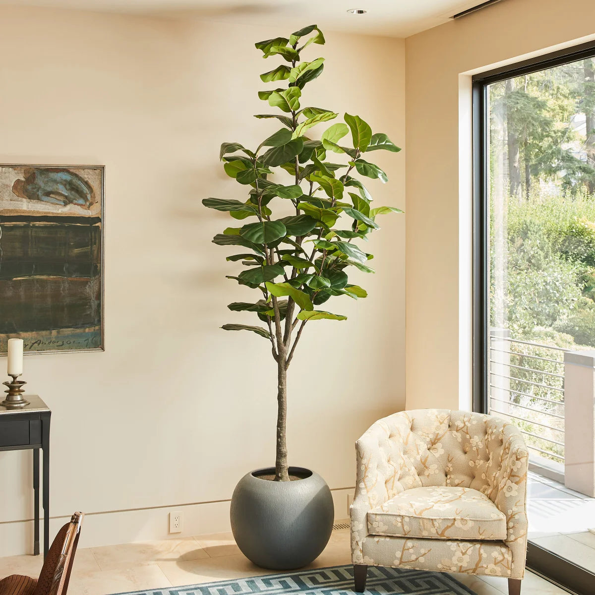 Figuier Lyre Artificiel 180 Cm – Faux Ficus Lyrata Haute Densité, Décoration Intérieur/Extérieur, Maison, Bureau, Cadeau