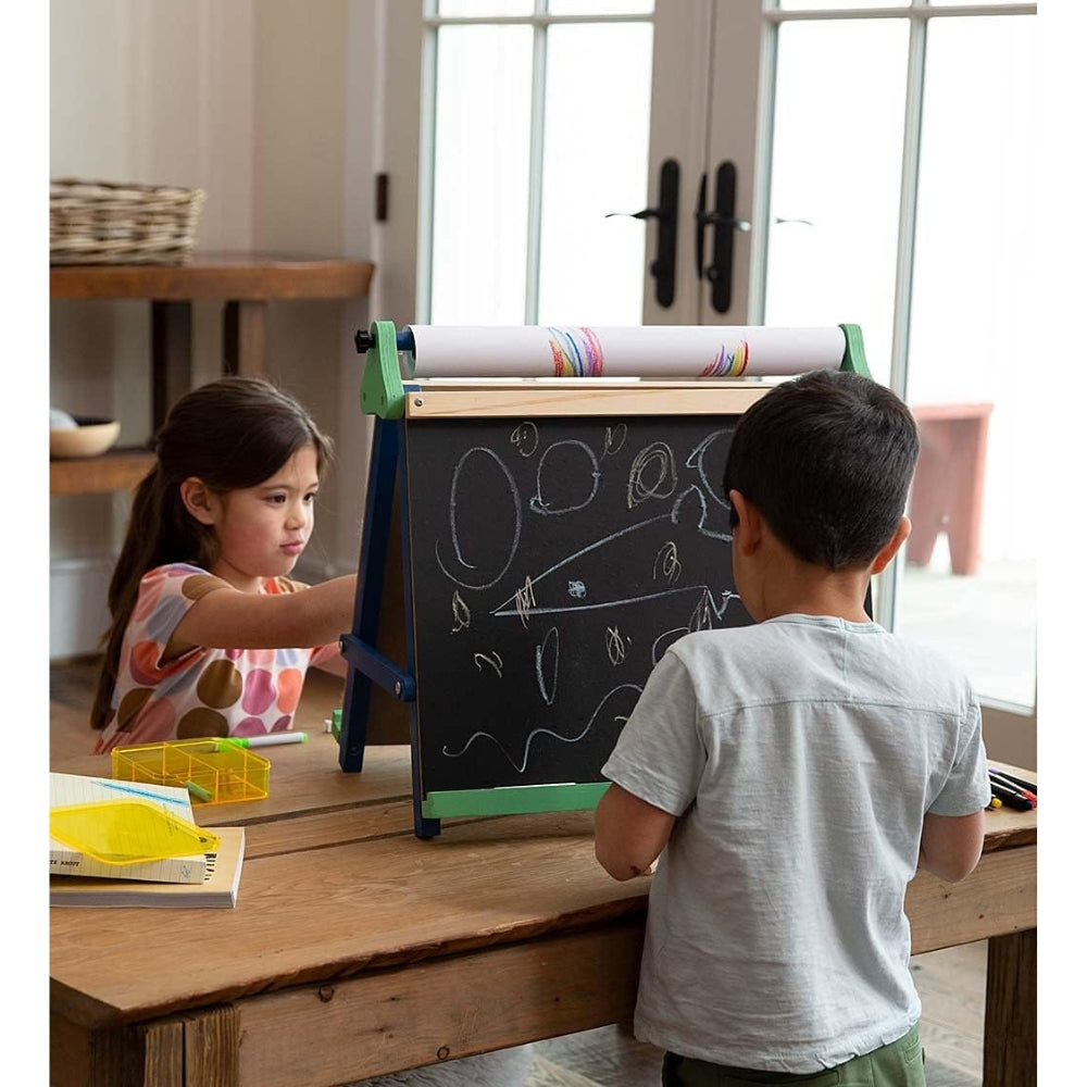 Hearthsong 20L x 19H Kids' 3-in-1 Folding Tabletop Easel with Chalkboard,  Whiteboard, Paper Roll, Markers and Chalk