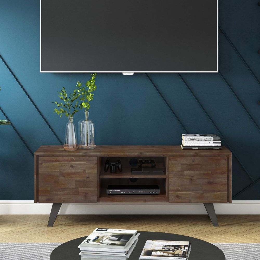 SIMPLIHOME - Lowry Meuble TV industriel moderne en bois d'acacia massif