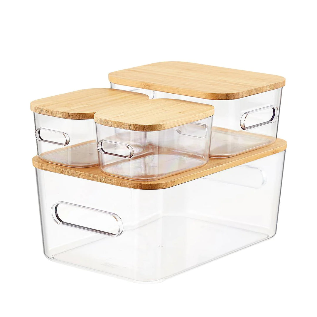 Smart Store Clear Storage Bins with Bamboo Lids - 4-Pack