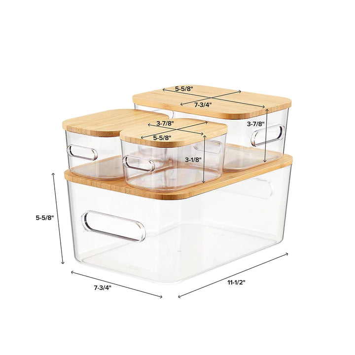 Smart Store Clear Storage Bins with Bamboo Lids - 4-Pack