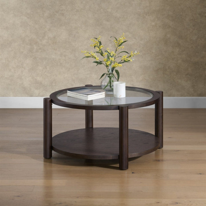 Henredon - Table basse ronde avec plateau en verre 38 po