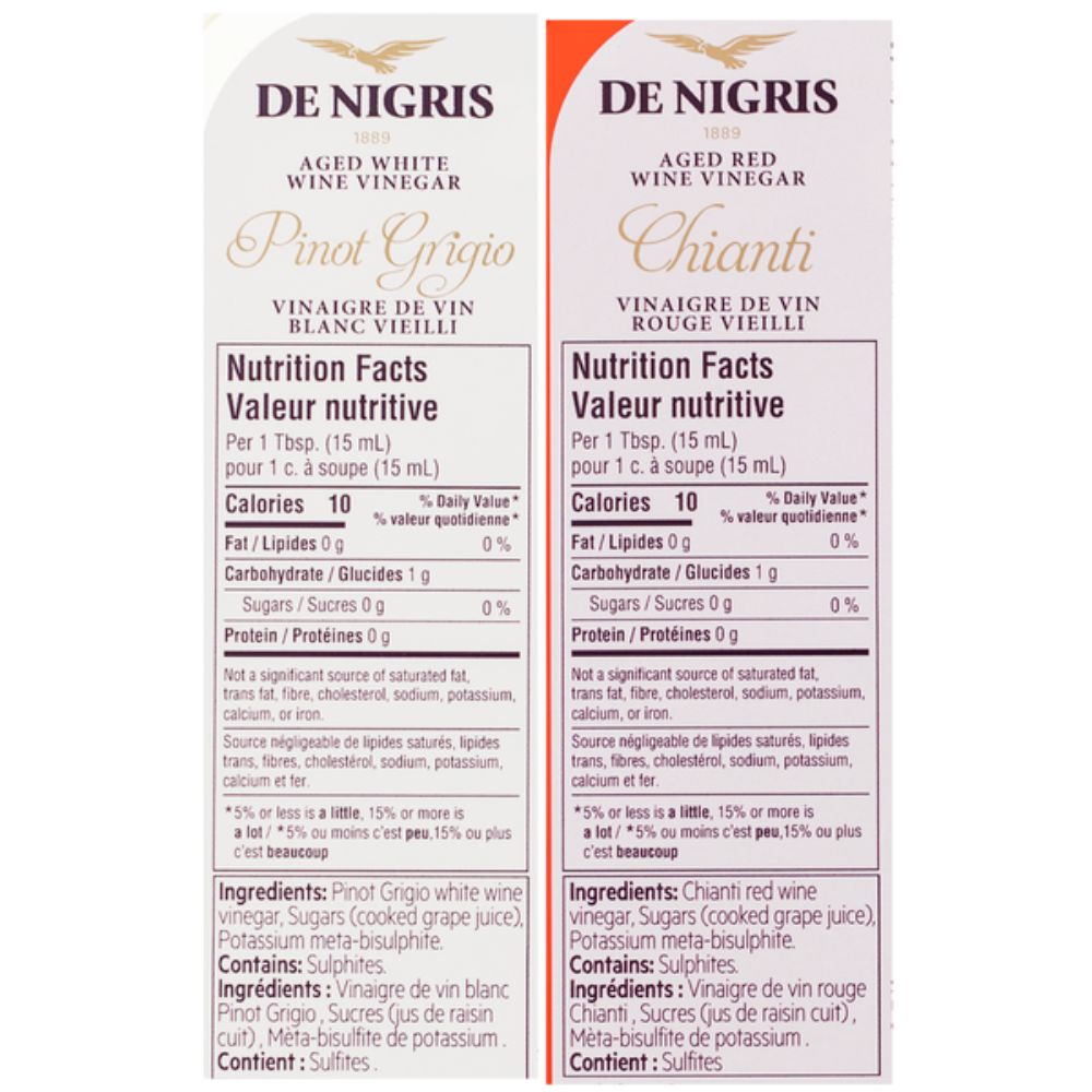 De Nigris Chianti and Pinot Grigio Aged Wine Vinegar