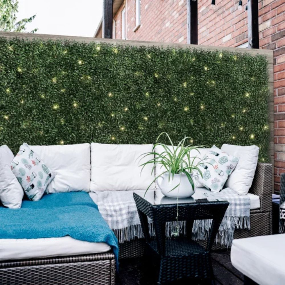 Golden Select - Artificial Boxwood Hedge Panel with Lights, pack of 4