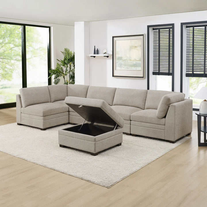 Thomasville - Tisdale Fabric Sectional with Storage Ottoman
