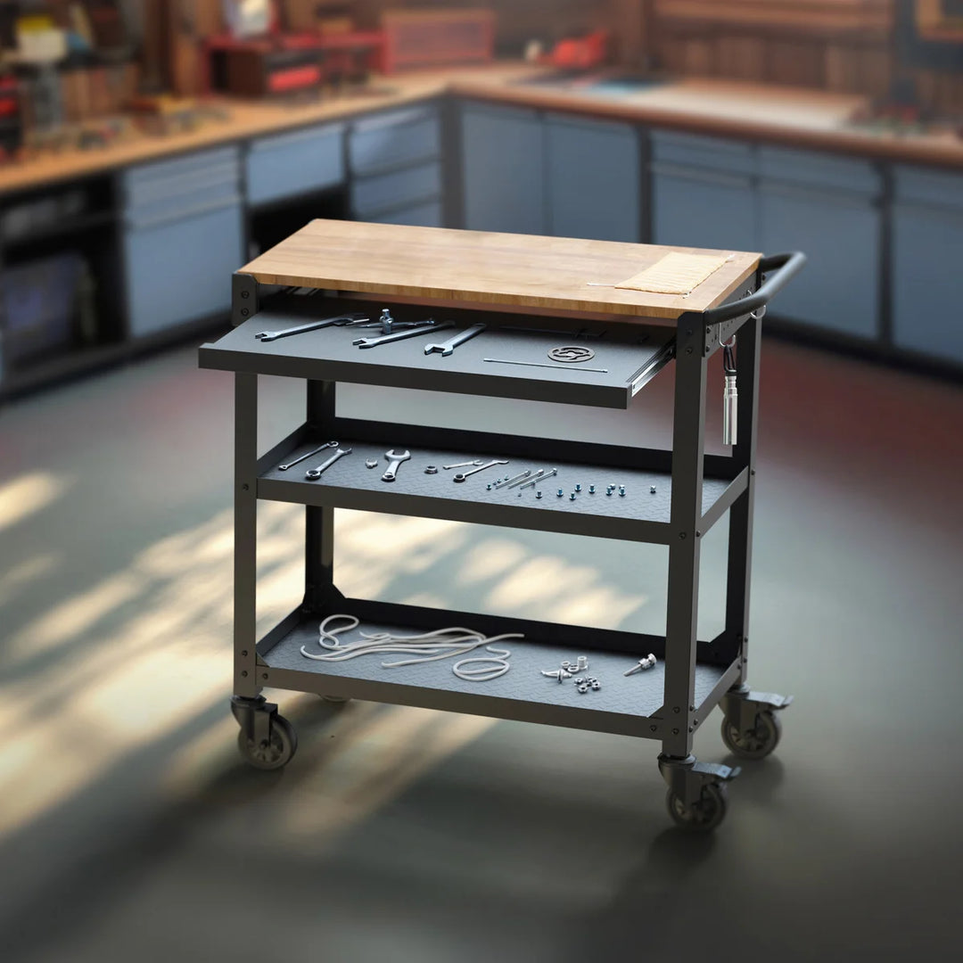 KODA 3-Shelf Utility Cart with Pull-Out Tray