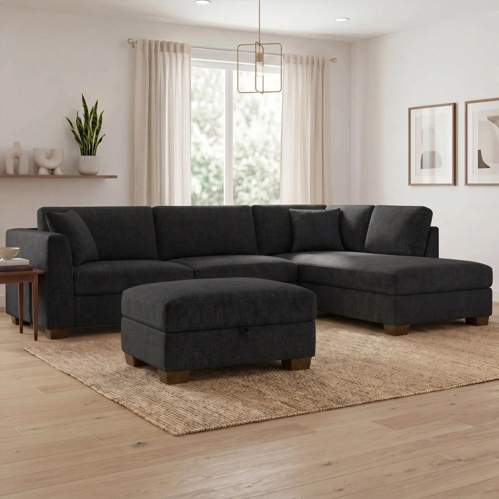 Thomasville – Sectionnel en tissu 3 pièces avec pouf de rangement Walsen