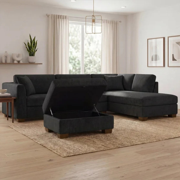Thomasville – Sectionnel en tissu 3 pièces avec pouf de rangement Walsen