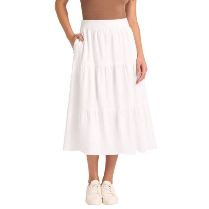 Matty M - Long ruffled skirt in linen blend