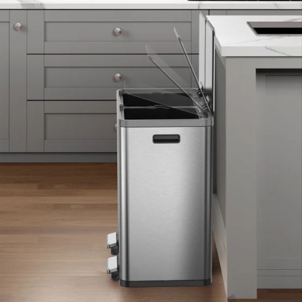 EKO - Stainless steel trash can with two compartments