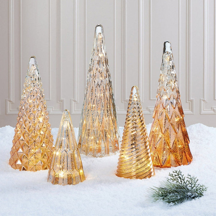 Ensemble de 5 sapins en verres à DEL