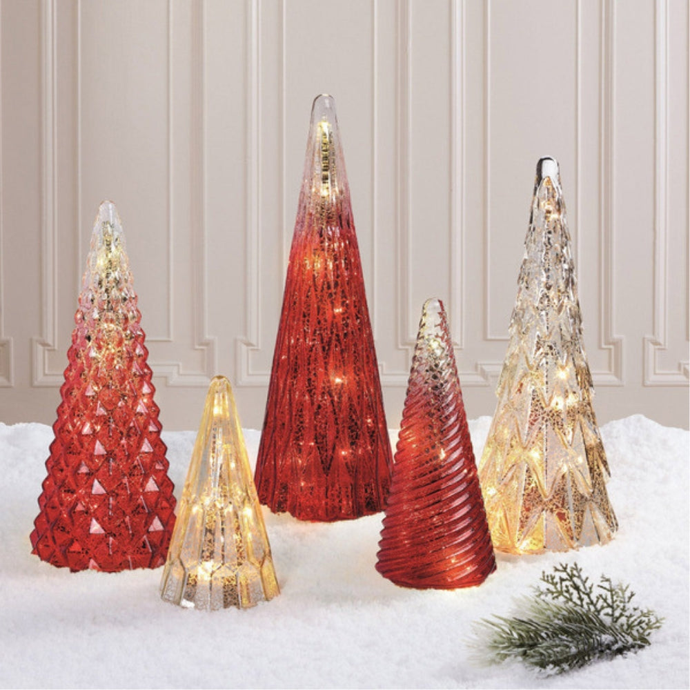 Ensemble de 5 sapins en verres à DEL