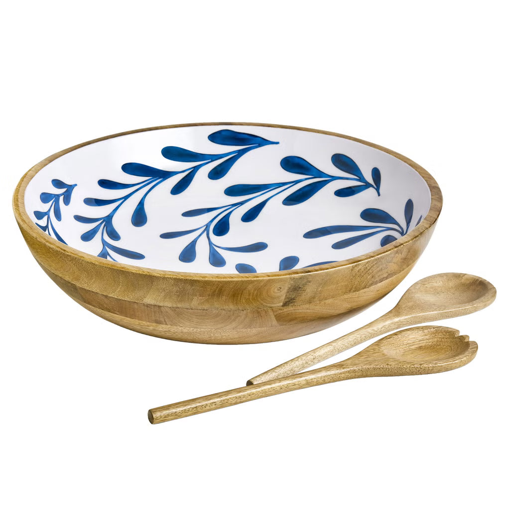 Maison Neuve - Saladier et couverts en bois de manguier émaillé, 44 cm (17,3 po)