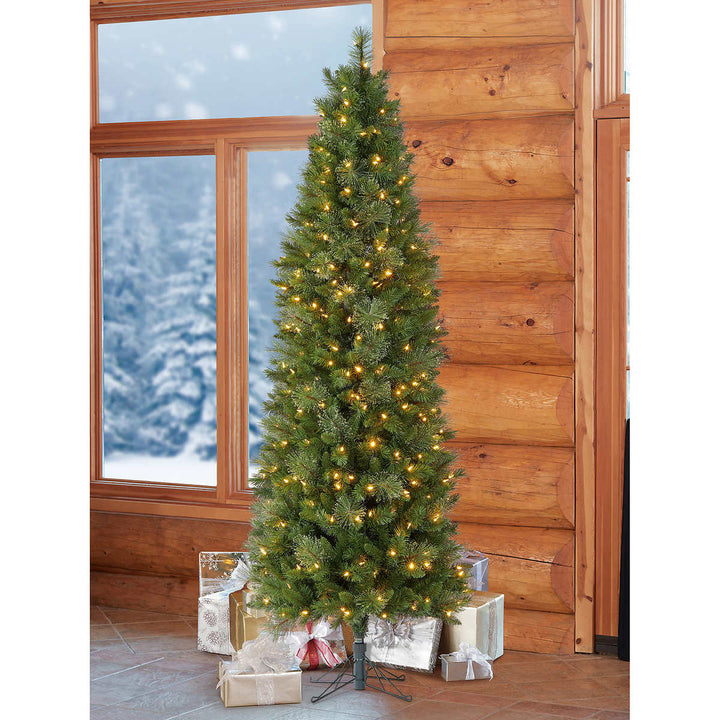 Bennington - 7.5-foot Pencil EZ Connect Blue Pre-lit Artificial Christmas Tree