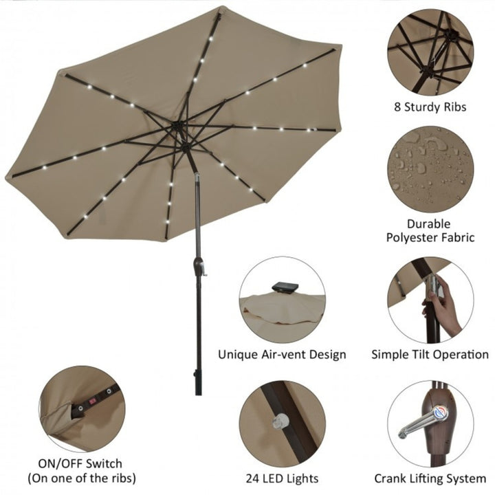 SunVilla - 3m (10ft) Round Umbrella with Solar LED Lights