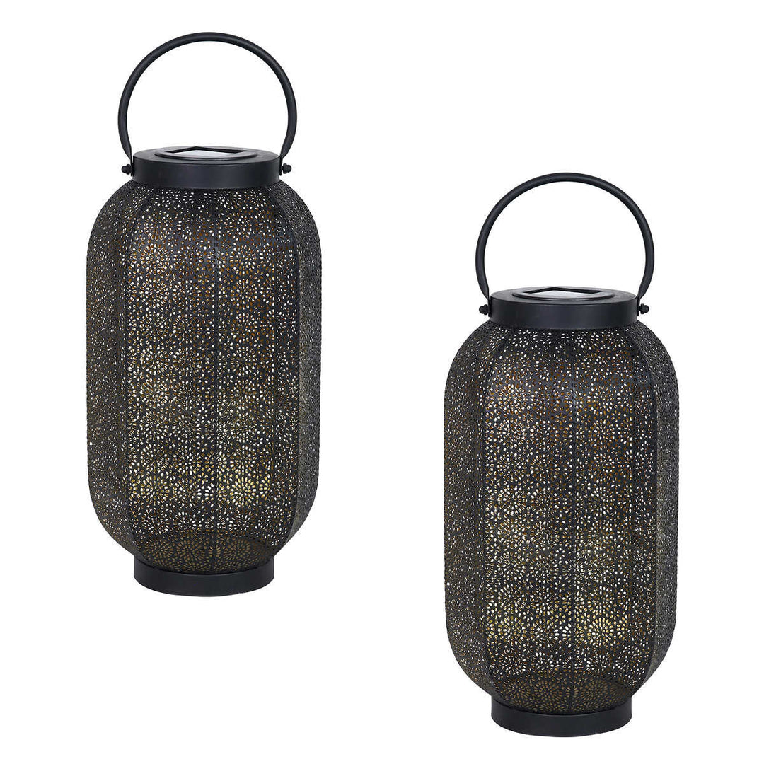 2 metal lanterns with filigree mandala motifs, solar-powered LED
