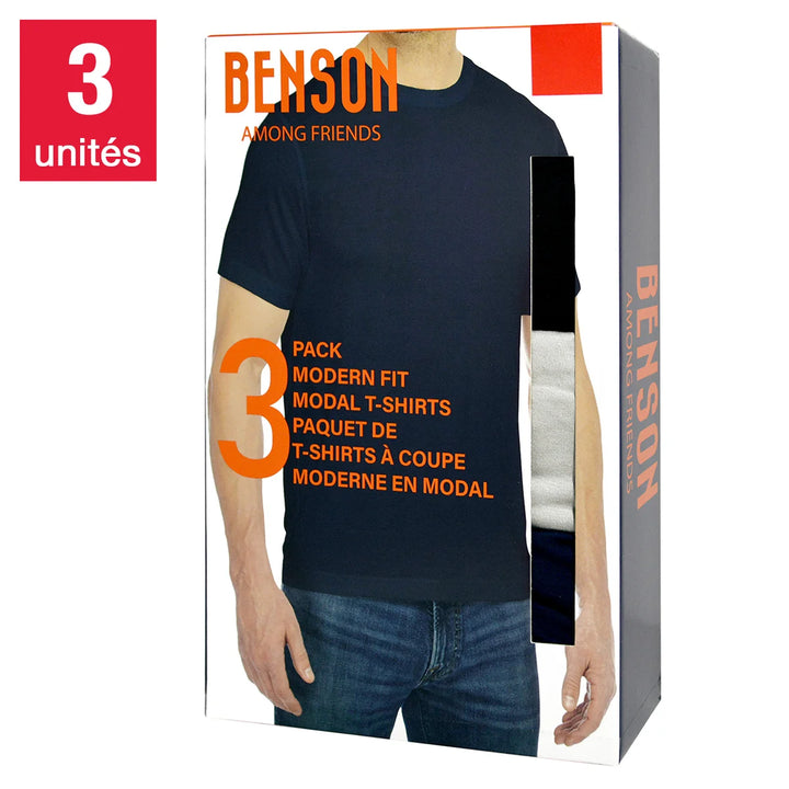 Benson - T-shirt modal à col ras du cou, paquet de 3