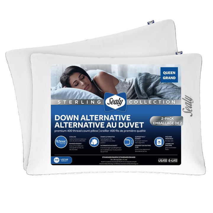 Sealy - Ensemble de 2 oreillers en duvet alternatif