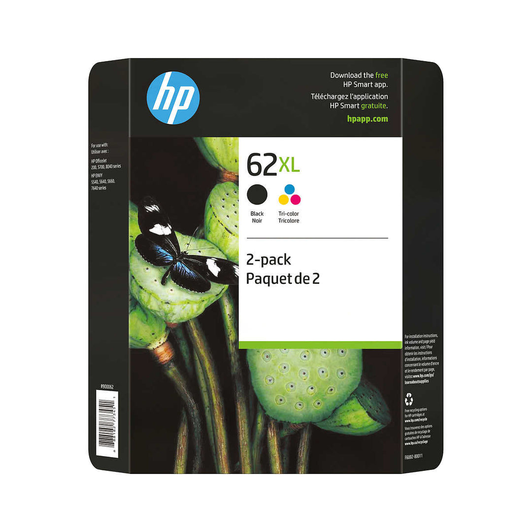 HP - Cartouches d’encre noir/tricolore à haut rendement (F6U02BN) 62XL
