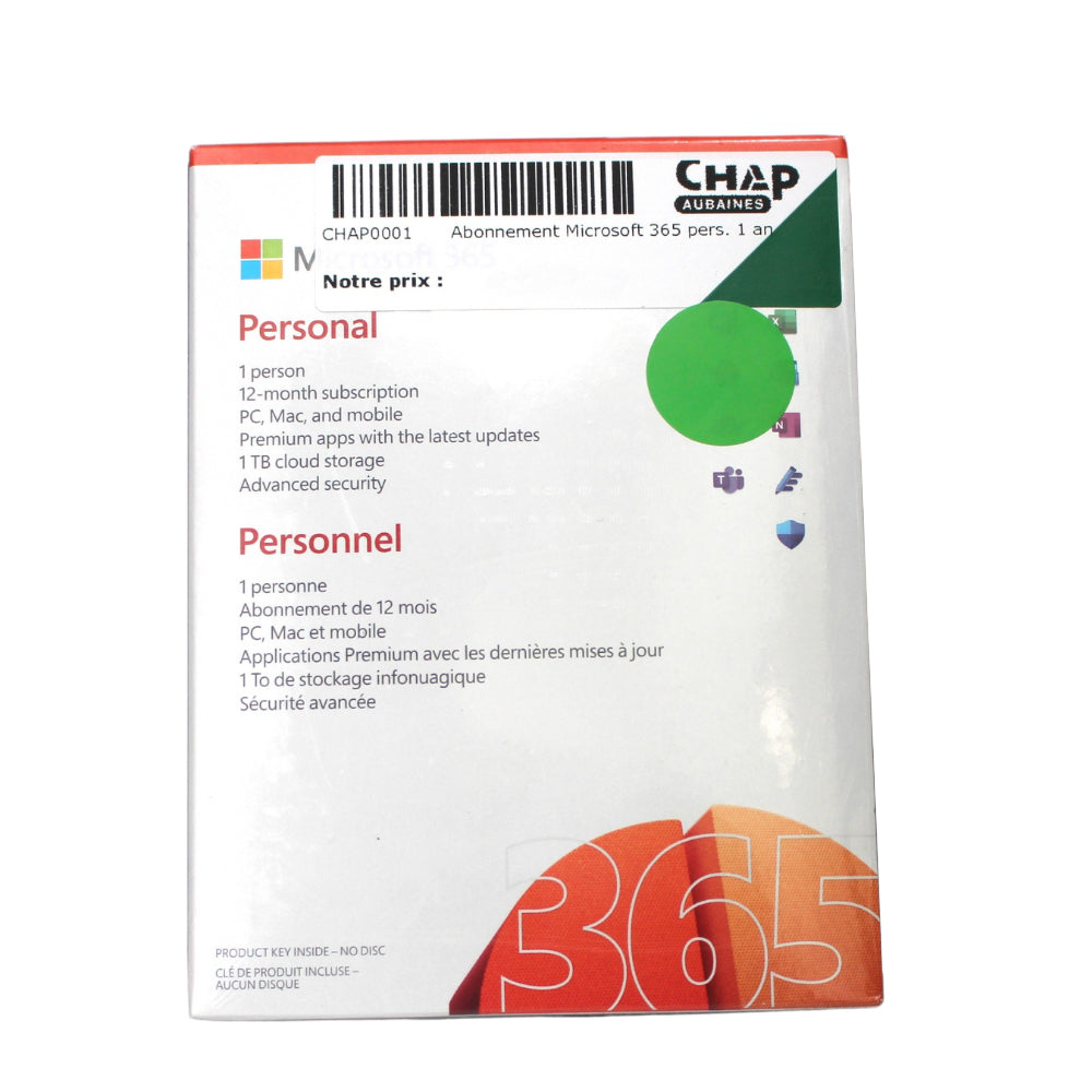 Microsoft 365 Personnel (abonnement d’un an)