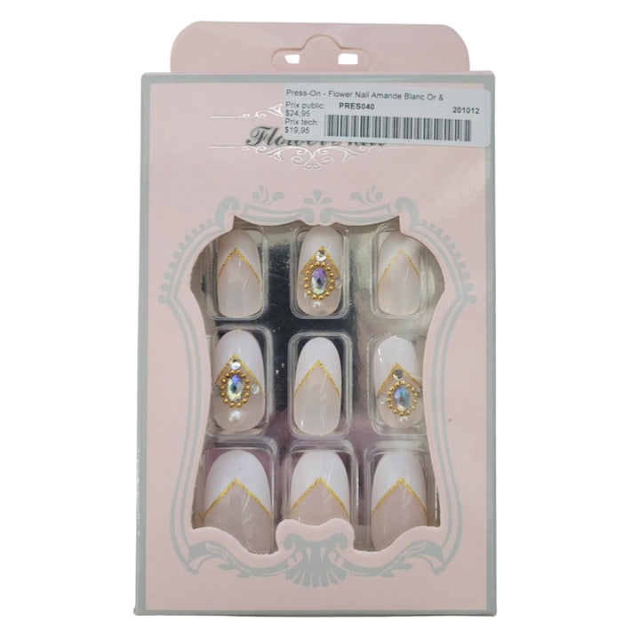 Press-On - Ongle carré arrondi à flocons blancs Flower Nail, 24 pièces