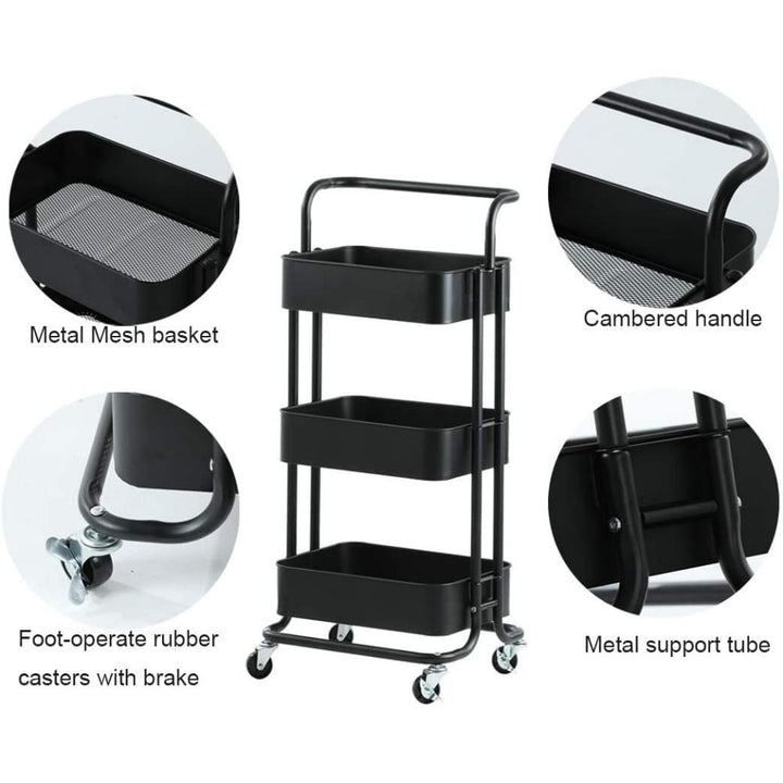 3 Tier Metal Rolling Utility Cart with Handles 