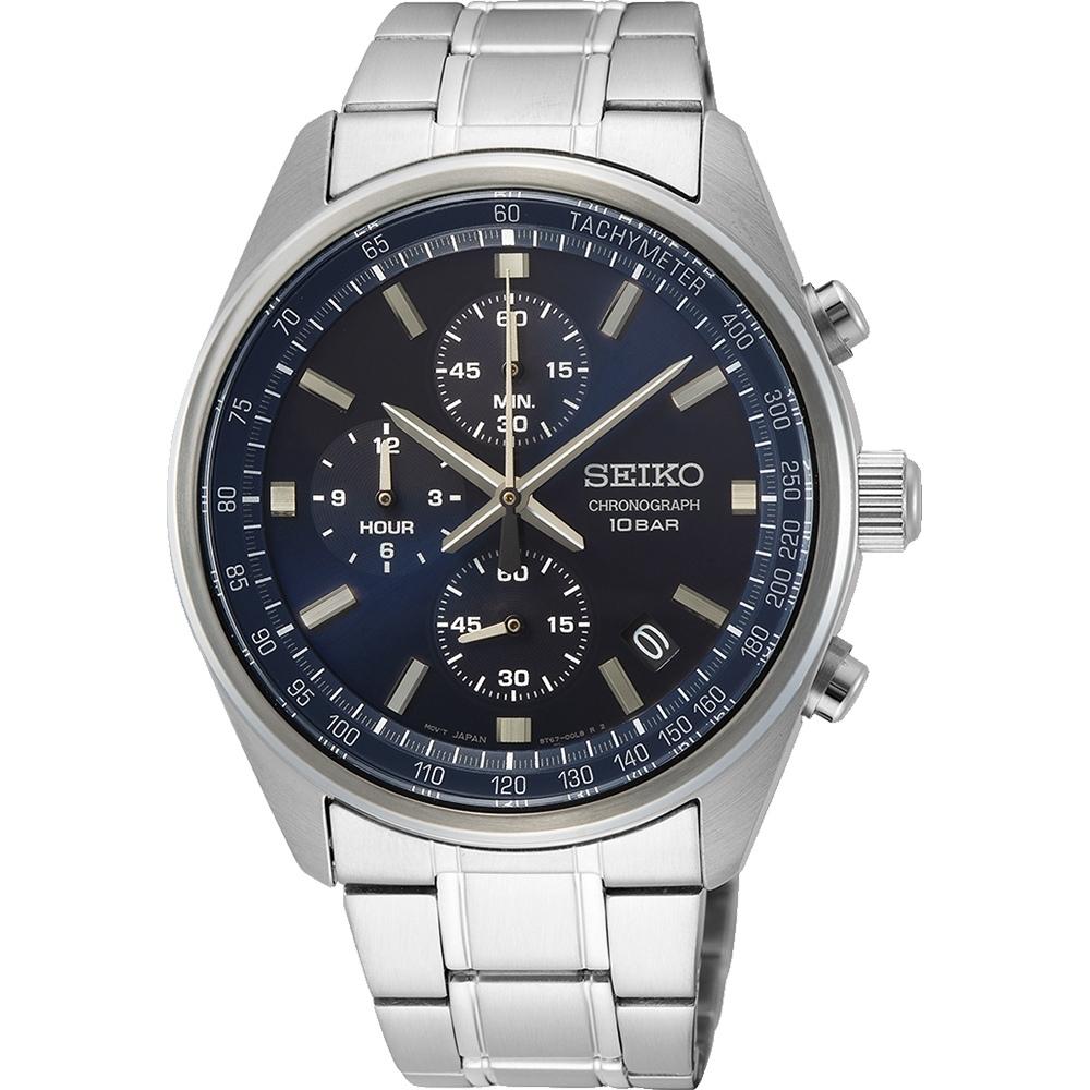 Seiko - Montre chronographe à quartz pour homme avec cadran bleu SSB377P1