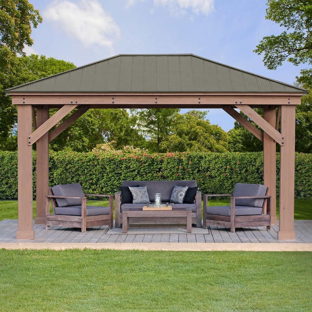 Yardistry - 12' x 16' Cedar Gazebo with Aluminum Roof 