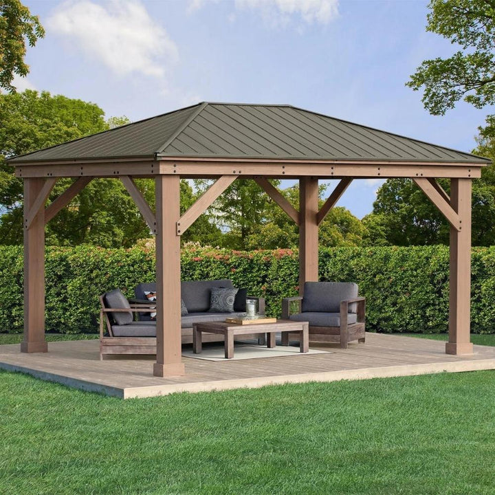 Yardistry - 12' x 16' Cedar Gazebo with Aluminum Roof 