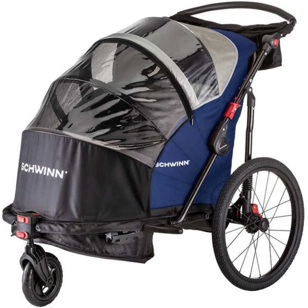 schwinn joyrider bicycle trailer Deluxe Double Child Bike Stroller Combo, Max of 2 Children with Total Weight of 80 lbs., Canopy, 20-Inch Air-Filled Tires, Red : Sports & Outdoors secure and comfortable Schwinn Joyrider Trailblazer Two Seat