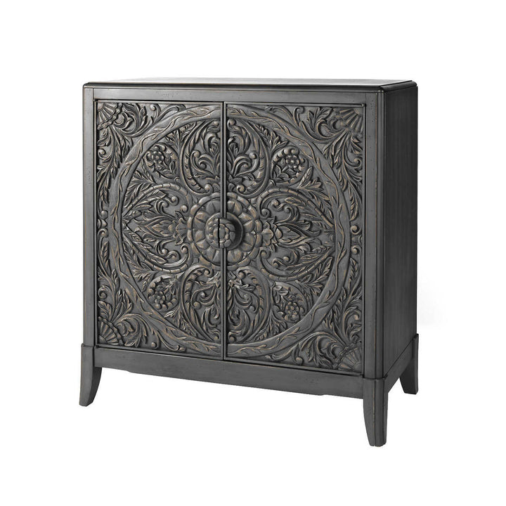 Lita - Armoire avec panneaux de portes sculptés de style balinais traditionnel
