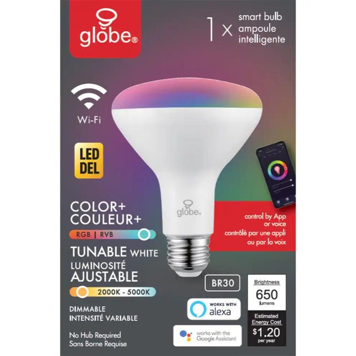Globe Electric - BR30 LED Wi-Fi Smart Bulb, White and RGB Color