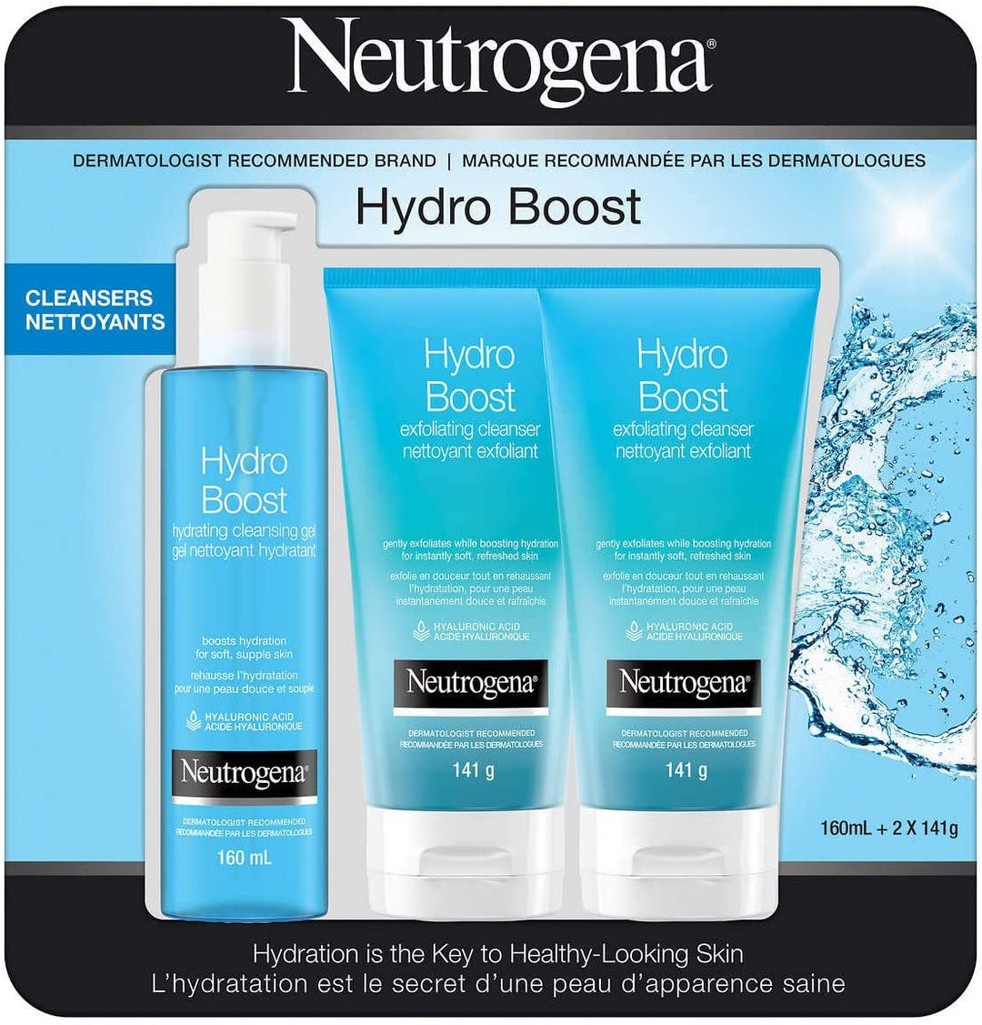 Neutrogena - Ensemble de 3 nettoyants exfoliants pour le visage, Hydro Boost