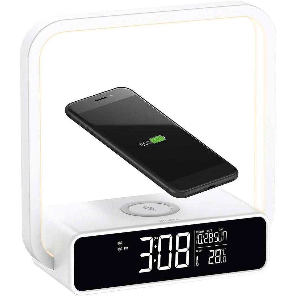 Sheffield Labs Multifunction LED Lamp with Alarm Clock and Dual Charging Station, Circa