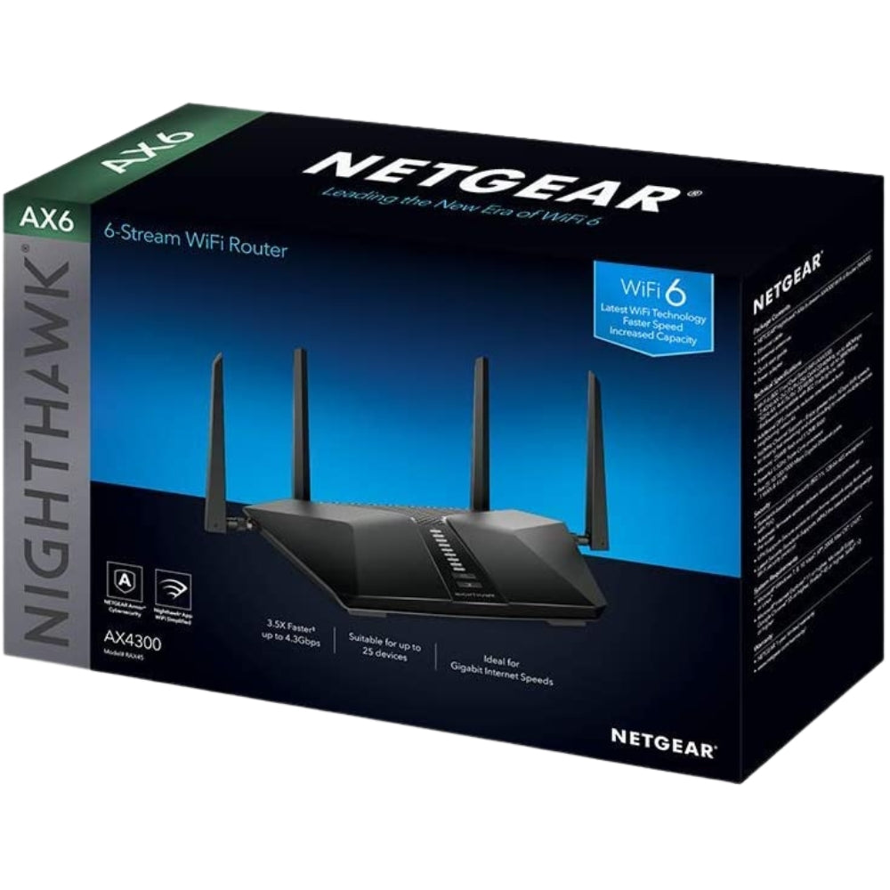 Netgear -  Routeur 6 flux AX4300 WiFi 6 Nighthawk AX6 (RAX45-100NAS)