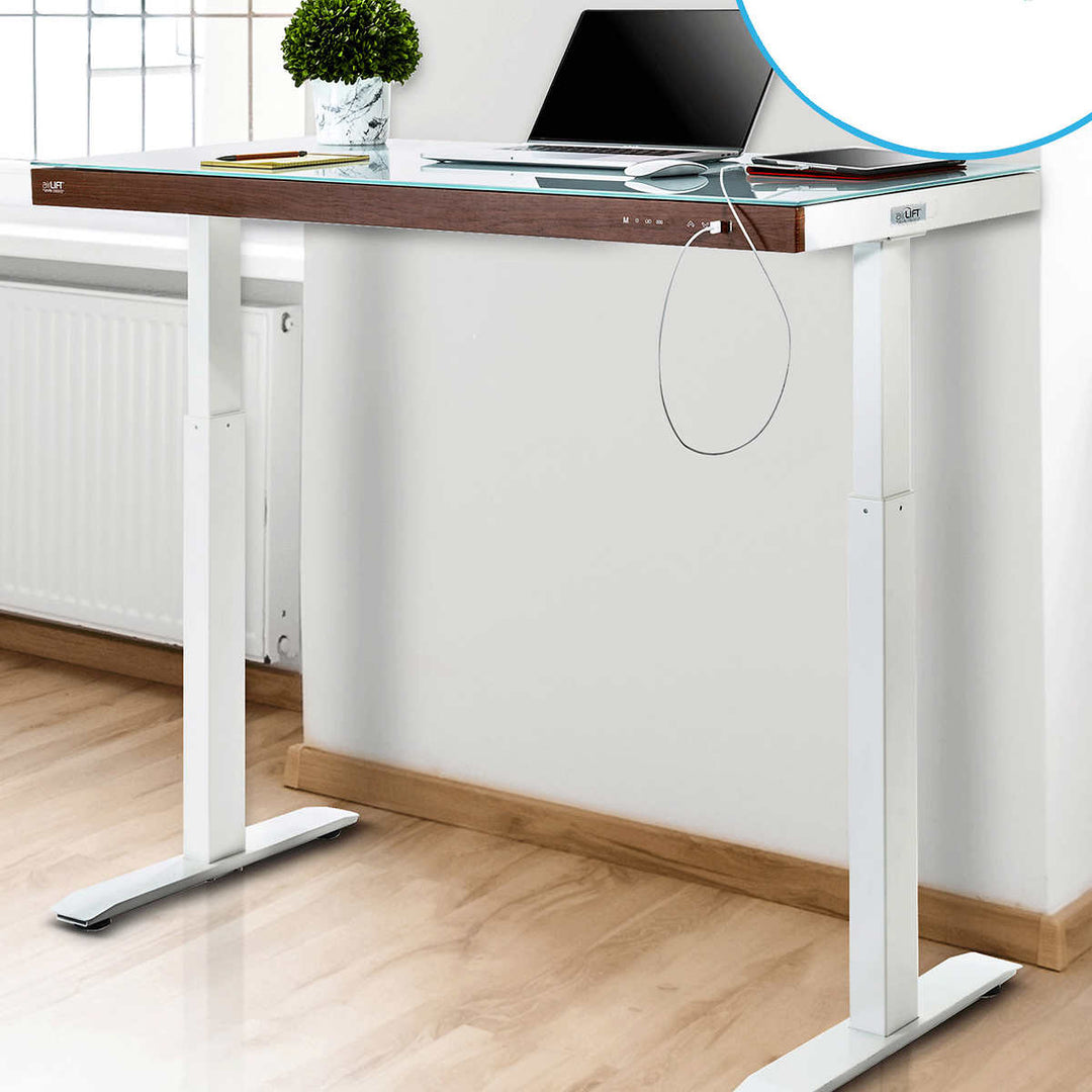 Seville Classics - airLIFT Height Adjustable Electric Desk - White with Wood Trim