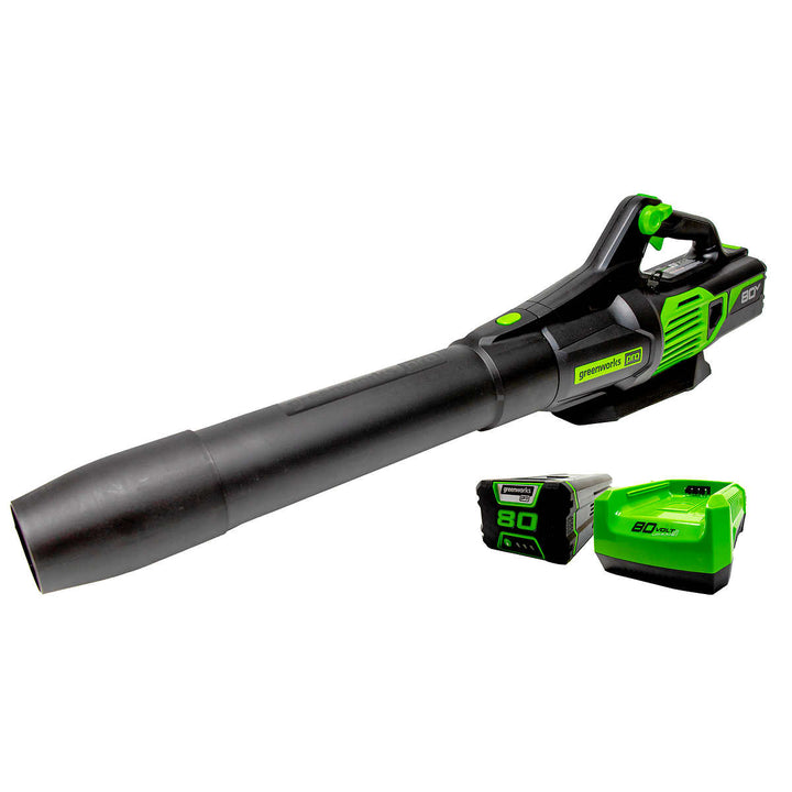 Greenworks Pro - Souffleur axial 80 V, batterie 2,0 AH et chargeur rapide inclus