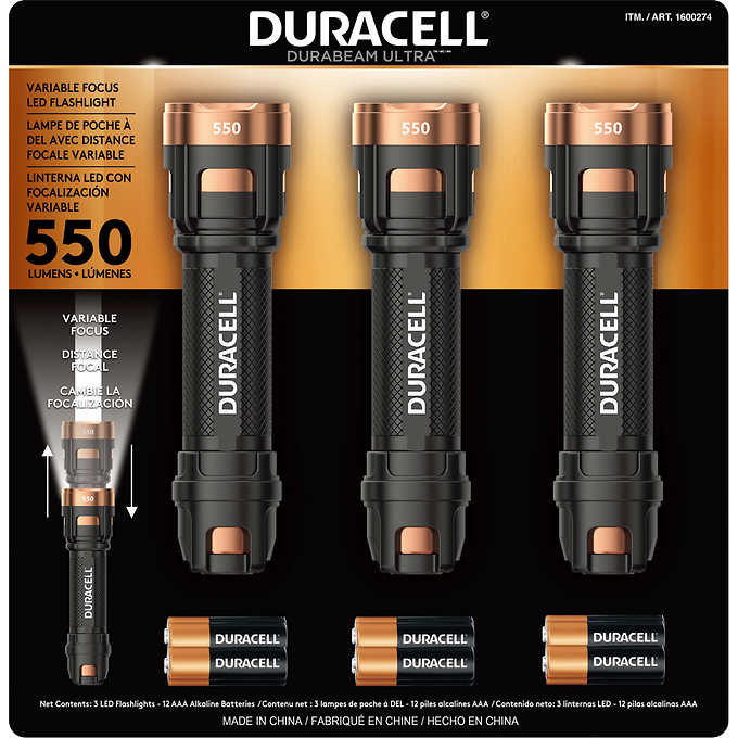 Duracell - Lampe de poche à DEL Durabeam Ultra, 550 lumens, 3 unités