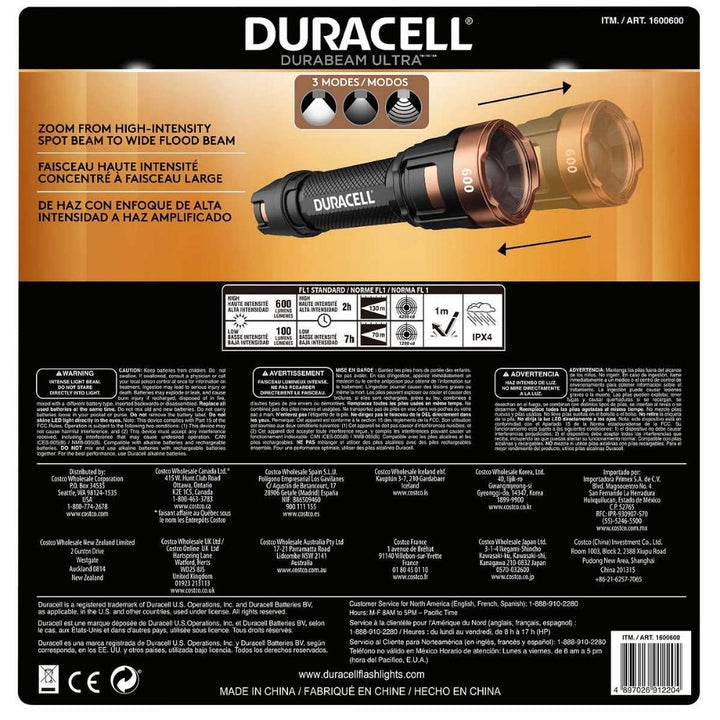 Duracell - Ensemble de 3 lampes de poche de 600 lm en aluminium à 4 piles AAA