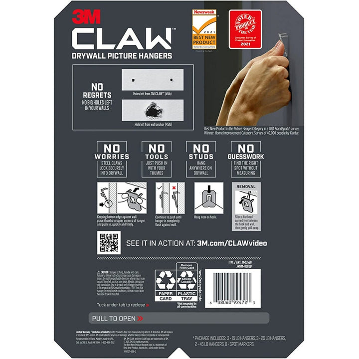 3M Claw Picture Frame Hooks with Marker, Assorted 