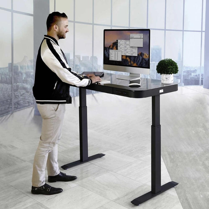 Seville - Height Adjustable AirLIFT Electric Glass Modern Desk with Drawer