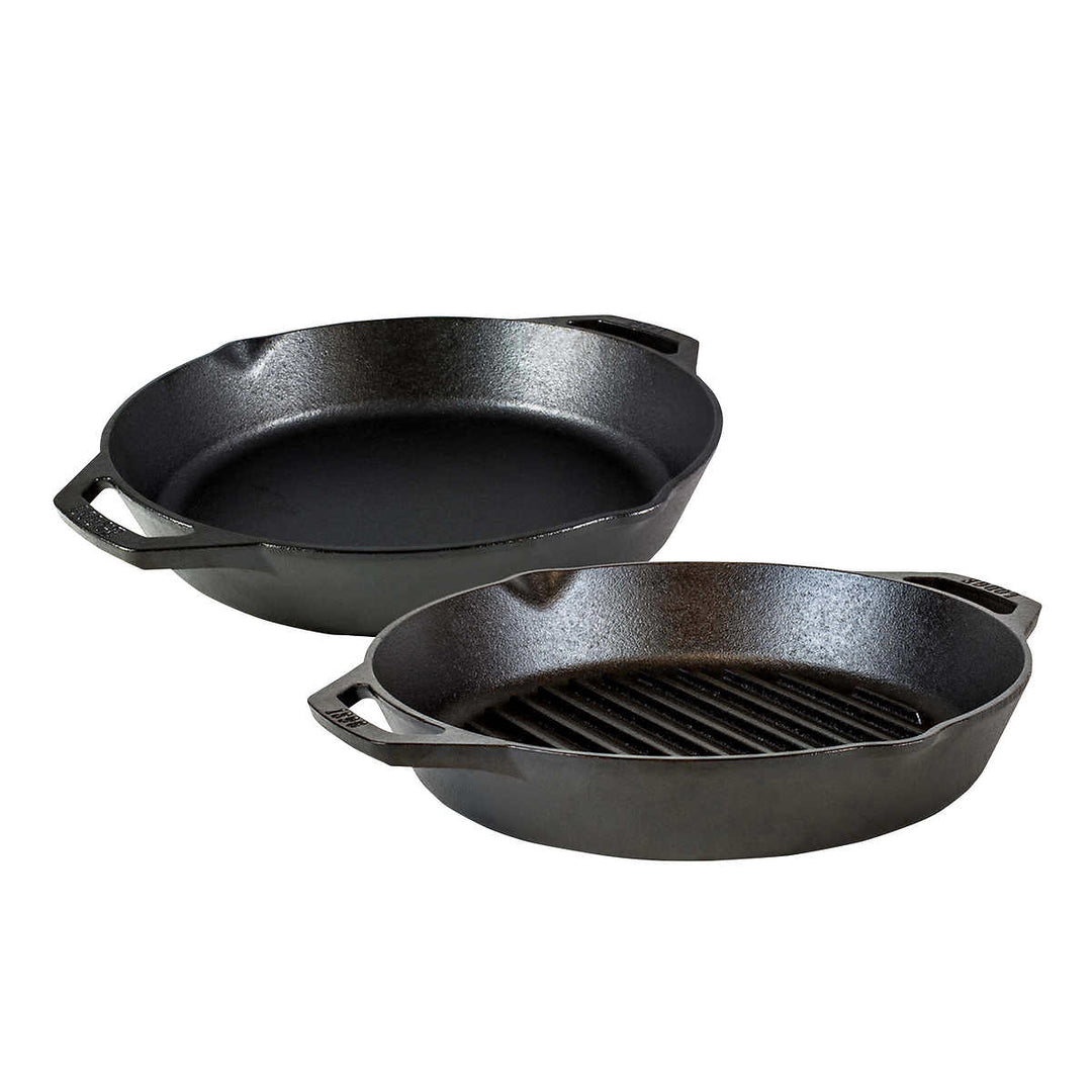 Lodge - 2-Piece Cast Iron Two-Handle Grill Set 